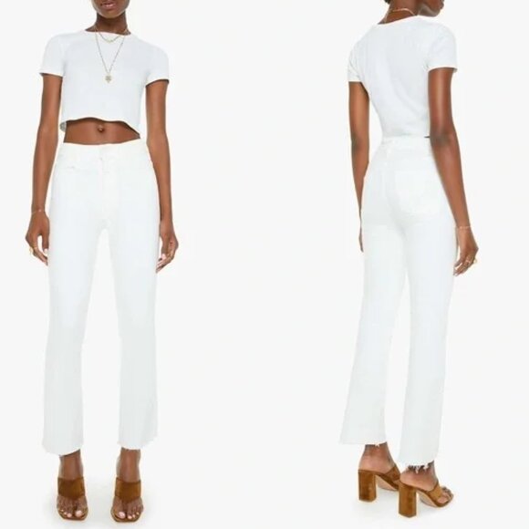MOTHER The Hustler Ankle Fray Jeans White USA Stretch Size 27